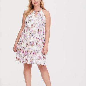 Torrid IVORY FLORAL CHIFFON MINI DRESS